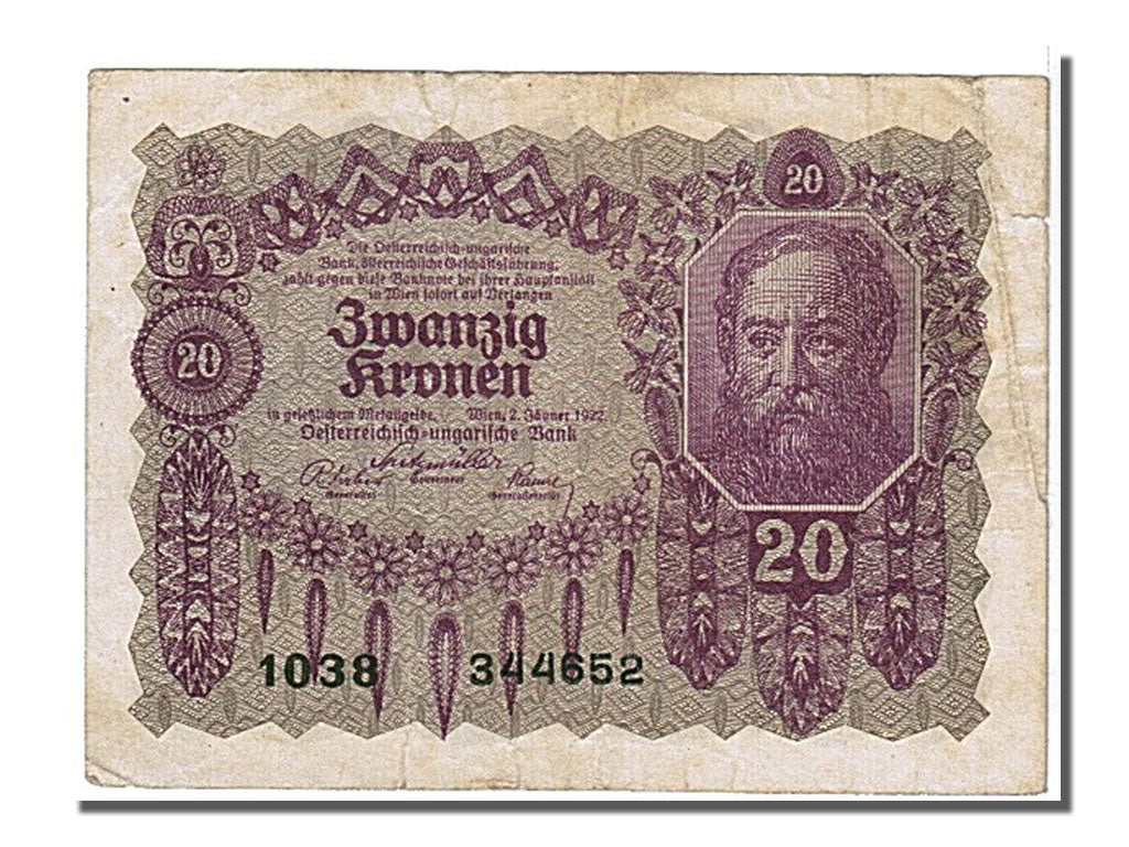 bankovka,
Rakúsko,
20 korún