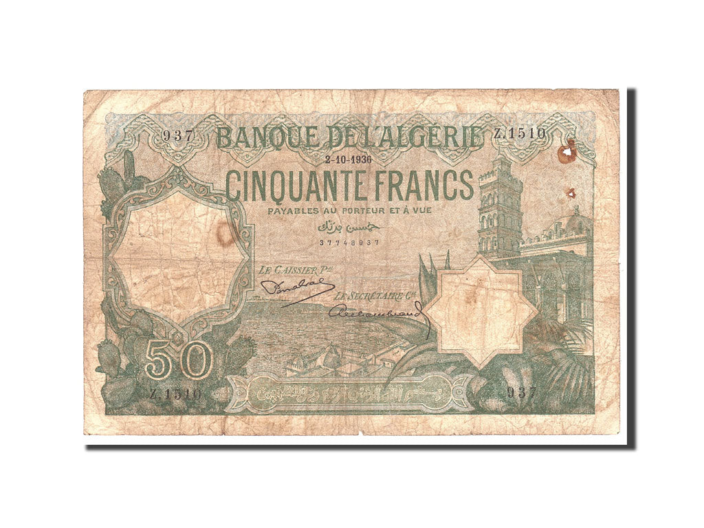bankovka,
Alžírsko,
50 frankov