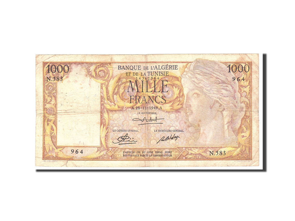 bankovka,
Alžírsko,
1000 frankov