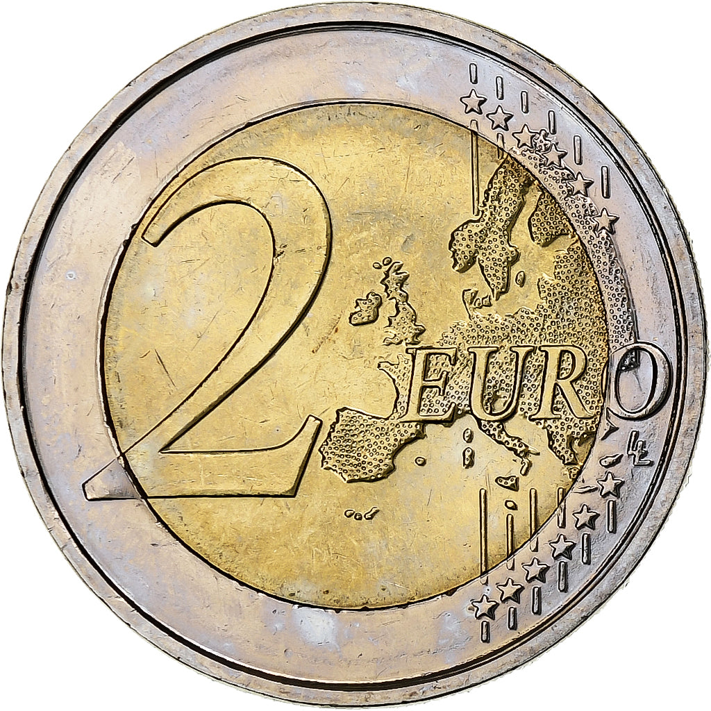 Belgicko,
2 eurá,
10. výročie emu