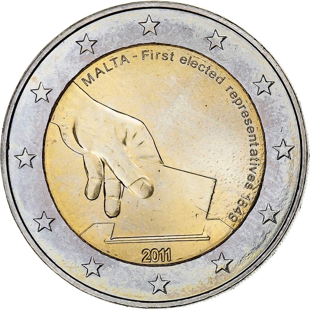 malta,
2 eurá,
Premiérové voľby 2011