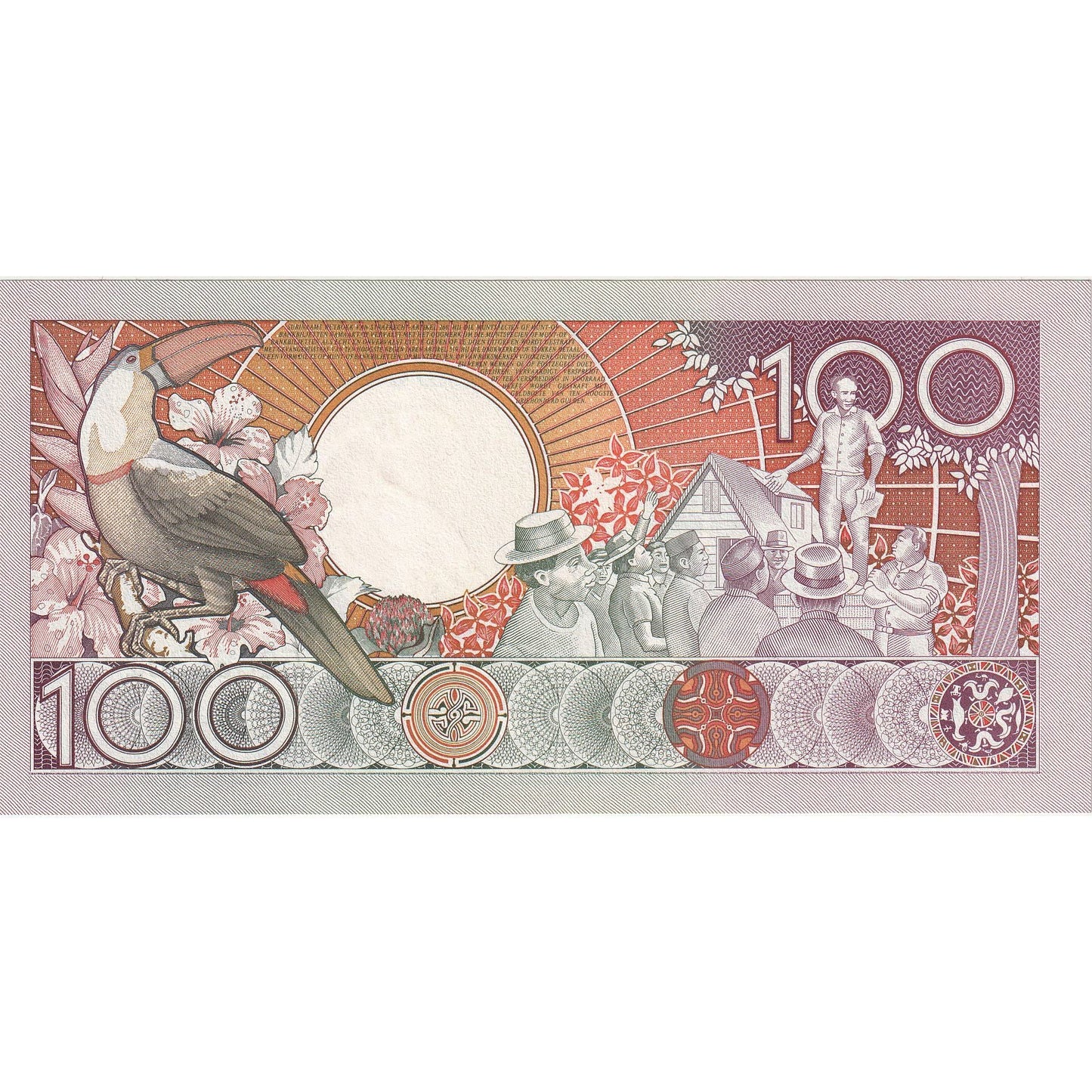 bankovka,
Surinam,
100 zlatých