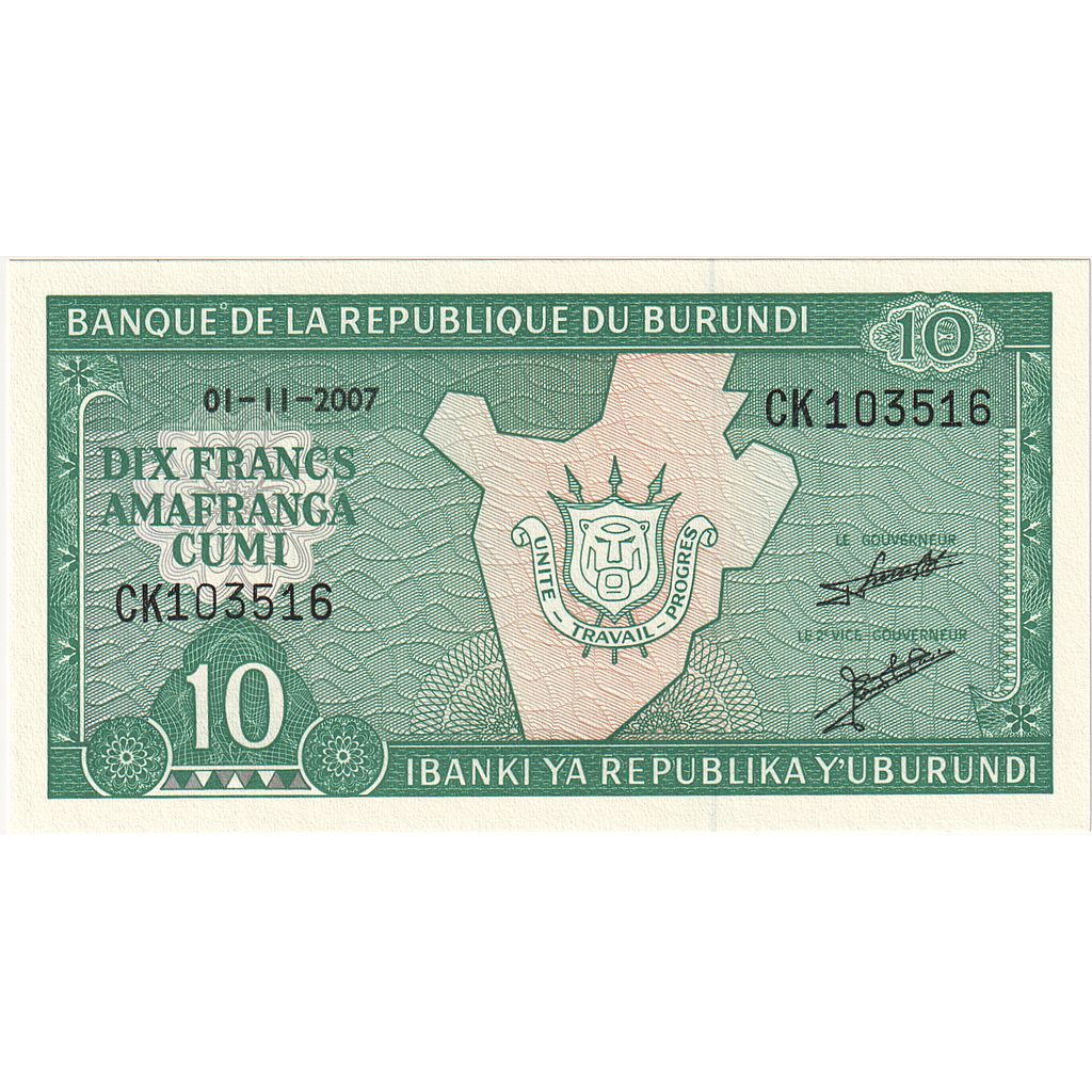 Burundi,
10 frankov,
2007