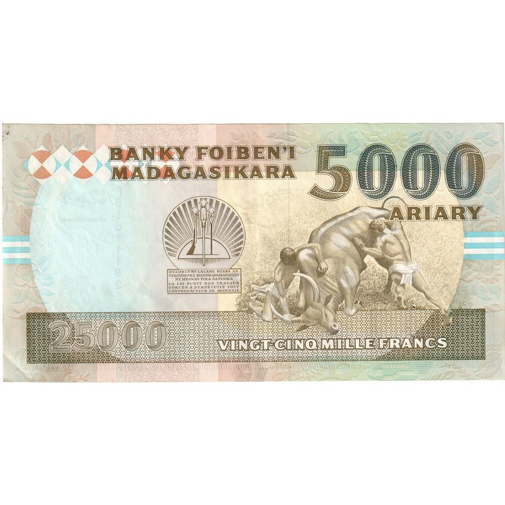 Madagaskar,
25,
000 frankov = 5000 ariary