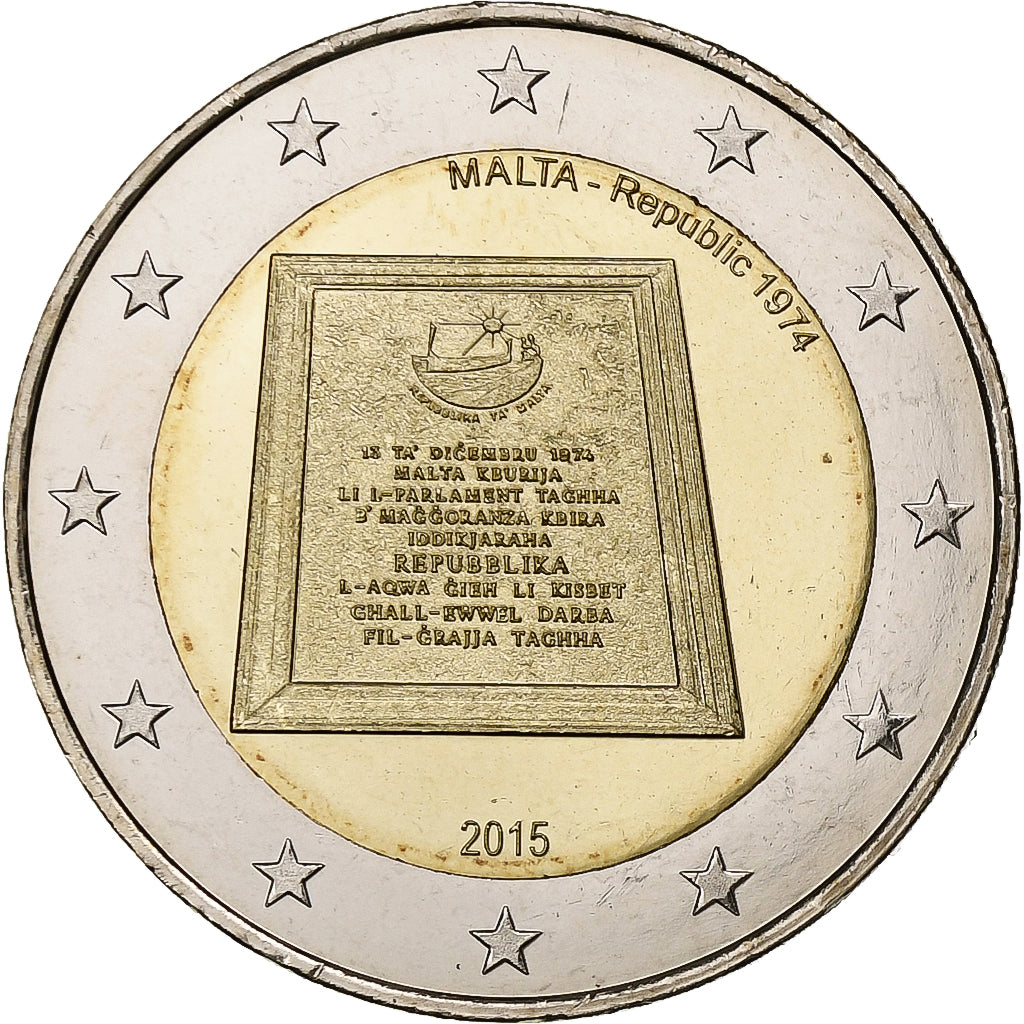 malta,
2 eurá,
Maltská republika 1974