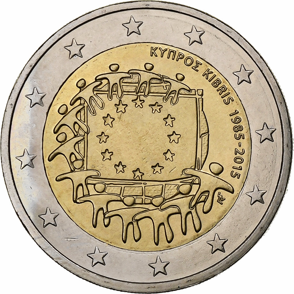 Cyprus,
2 eurá,
30 rokov vlajky Európskej únie
