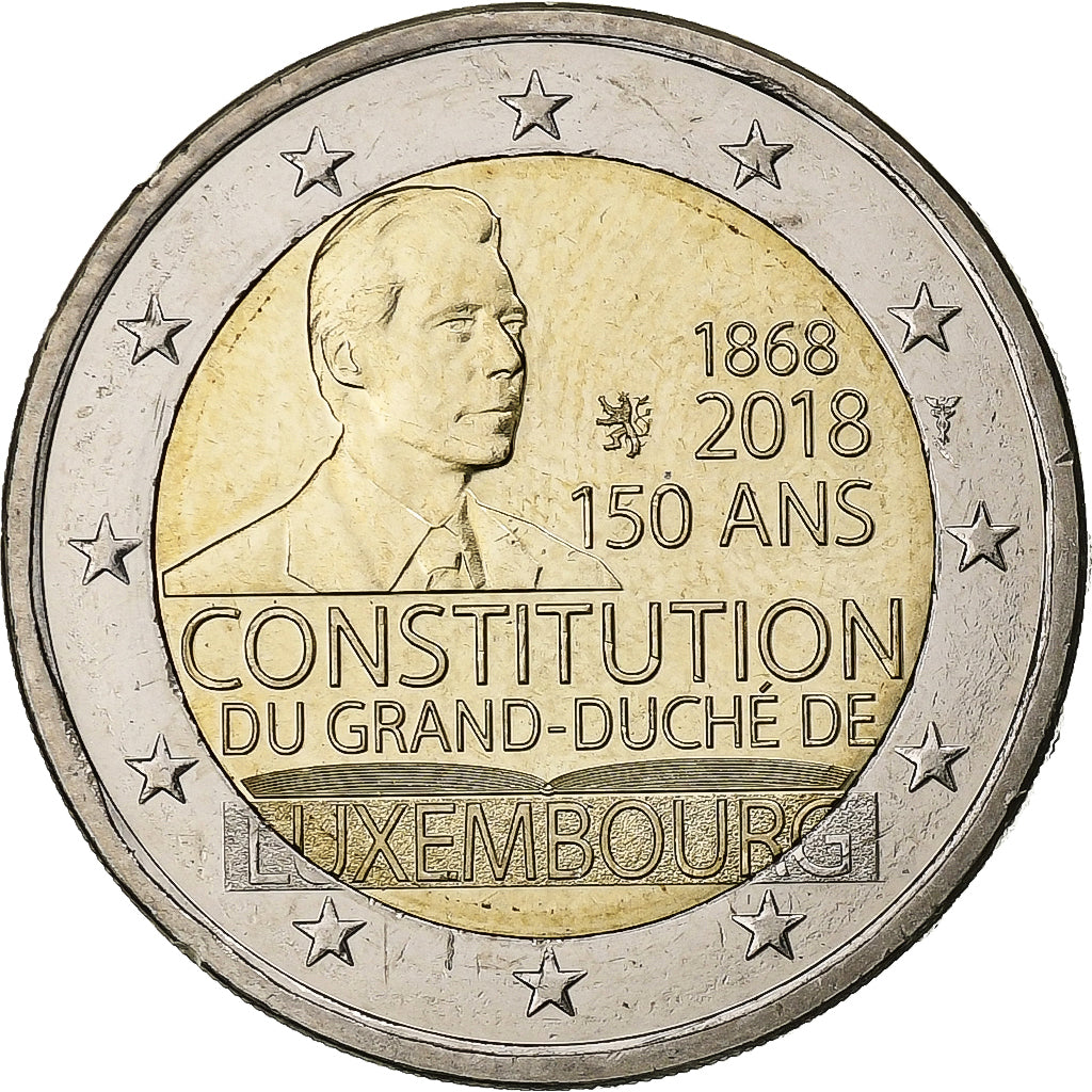 Luxembursko,
2 eurá,
Henrich I. ústava Luxemburska