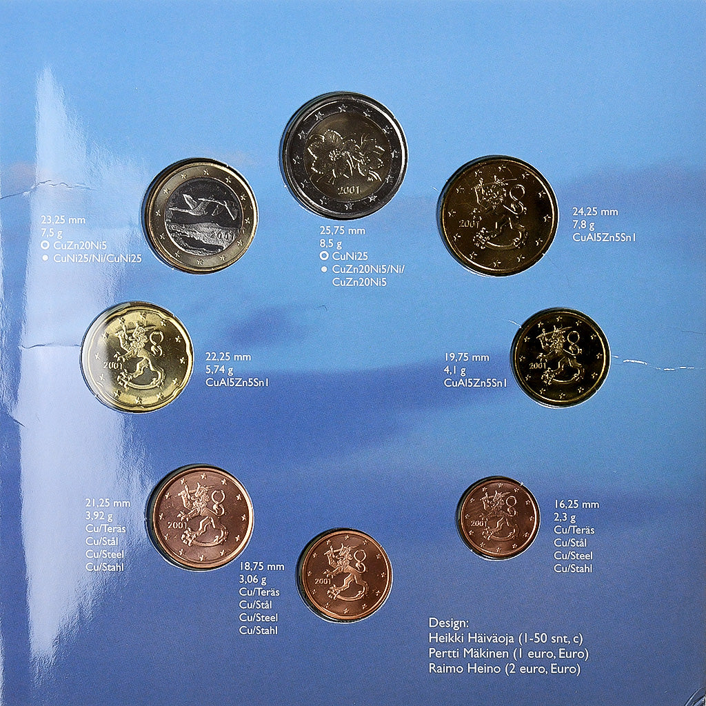 Fínsko,
Set 1 ct. - 2 eurá,
2001