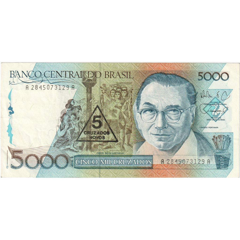 Brazília,
5 Cruzados Novos na 5000 Cruzados,
AU(55-58)