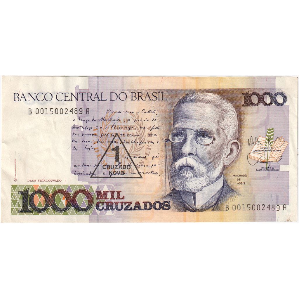 Brazília,
1 Cruzado Novo na 1000 Cruzado,
AU(55-58)
