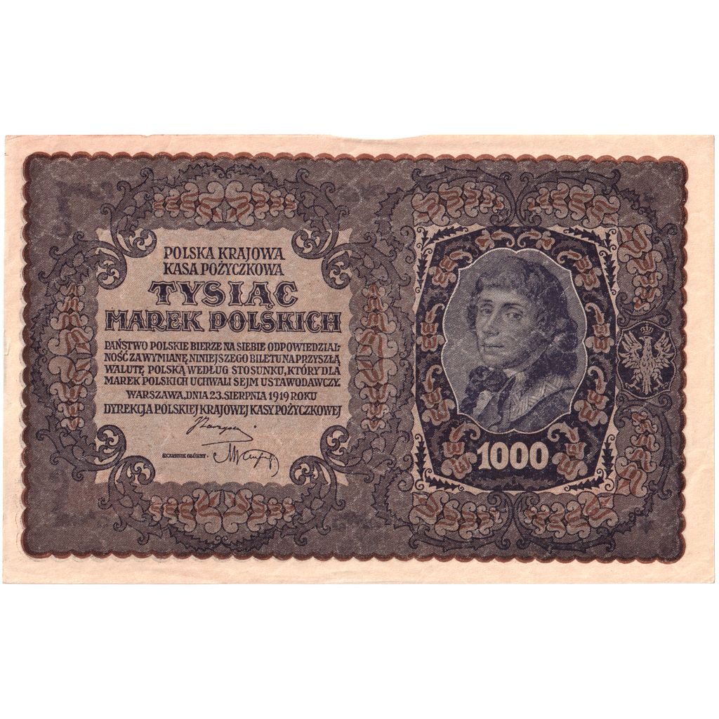 Poľsko,
1000 Marek,
1919-08-23