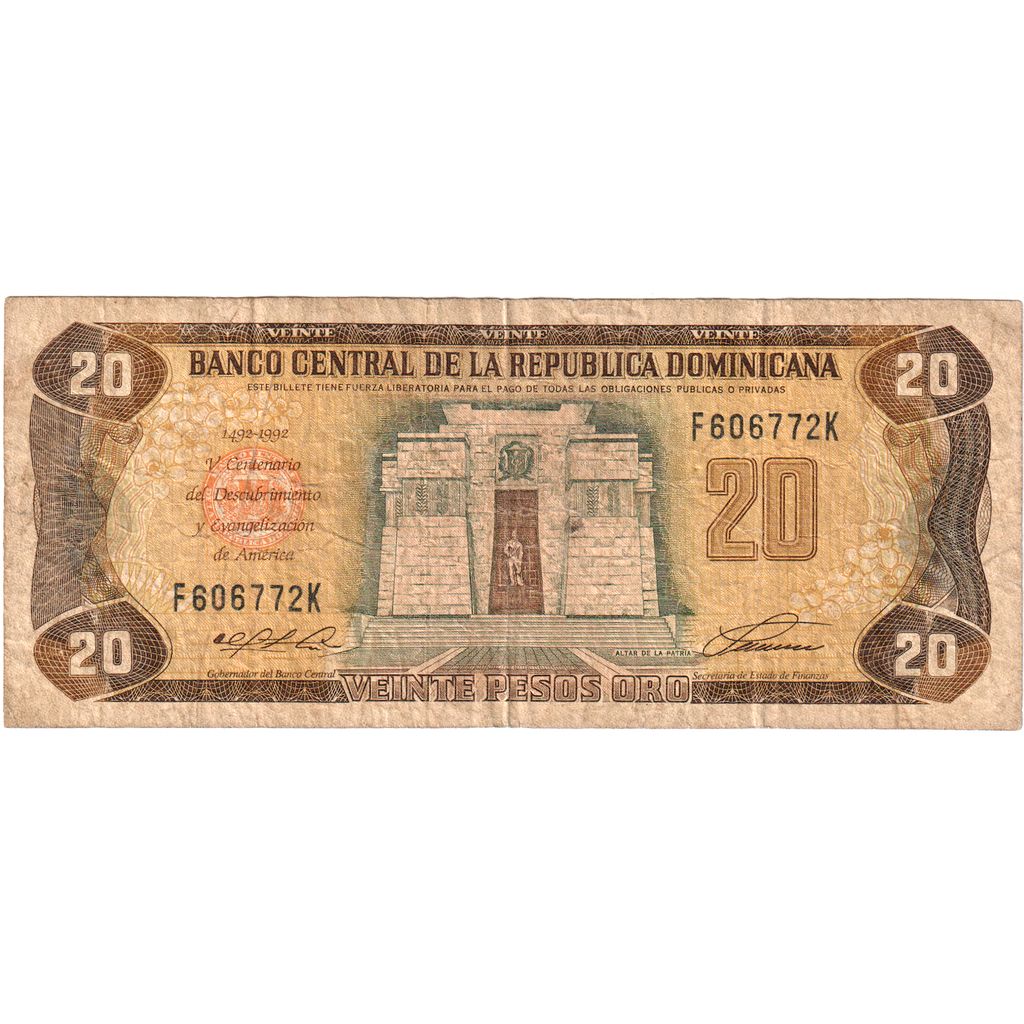 Dominikánska republika,
20 pesos oro,
1990