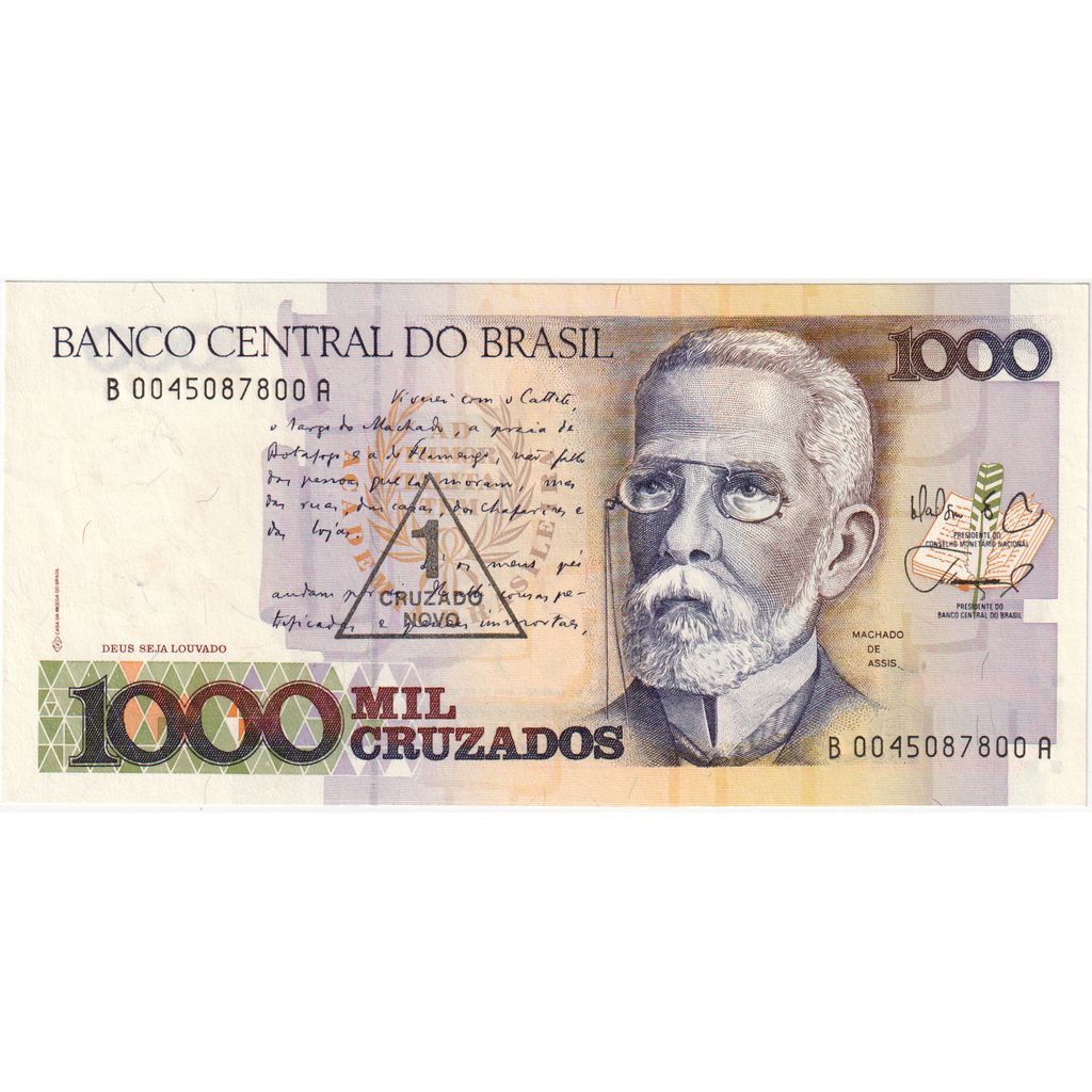 Brazília,
1 Cruzado Novo na 1000 Cruzado,
UNC(63)
