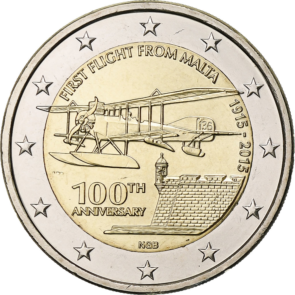 malta,
2 eurá,
Zbierka prvého letu