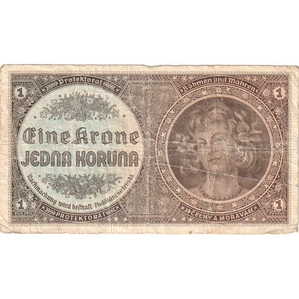 Čiech a Moravy,
1 koruna,
VF(30-35)