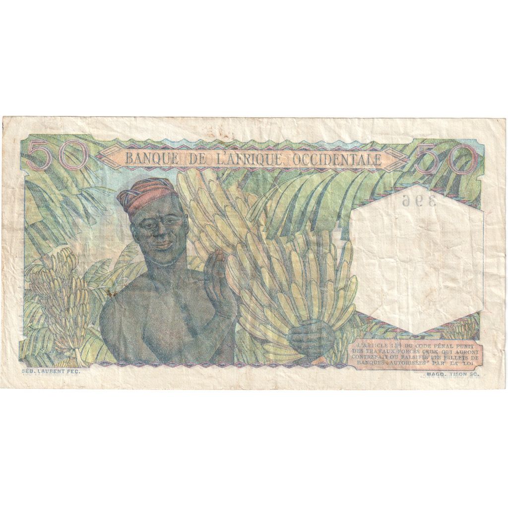 francúzska západná Afrika,
50 frankov,
1944