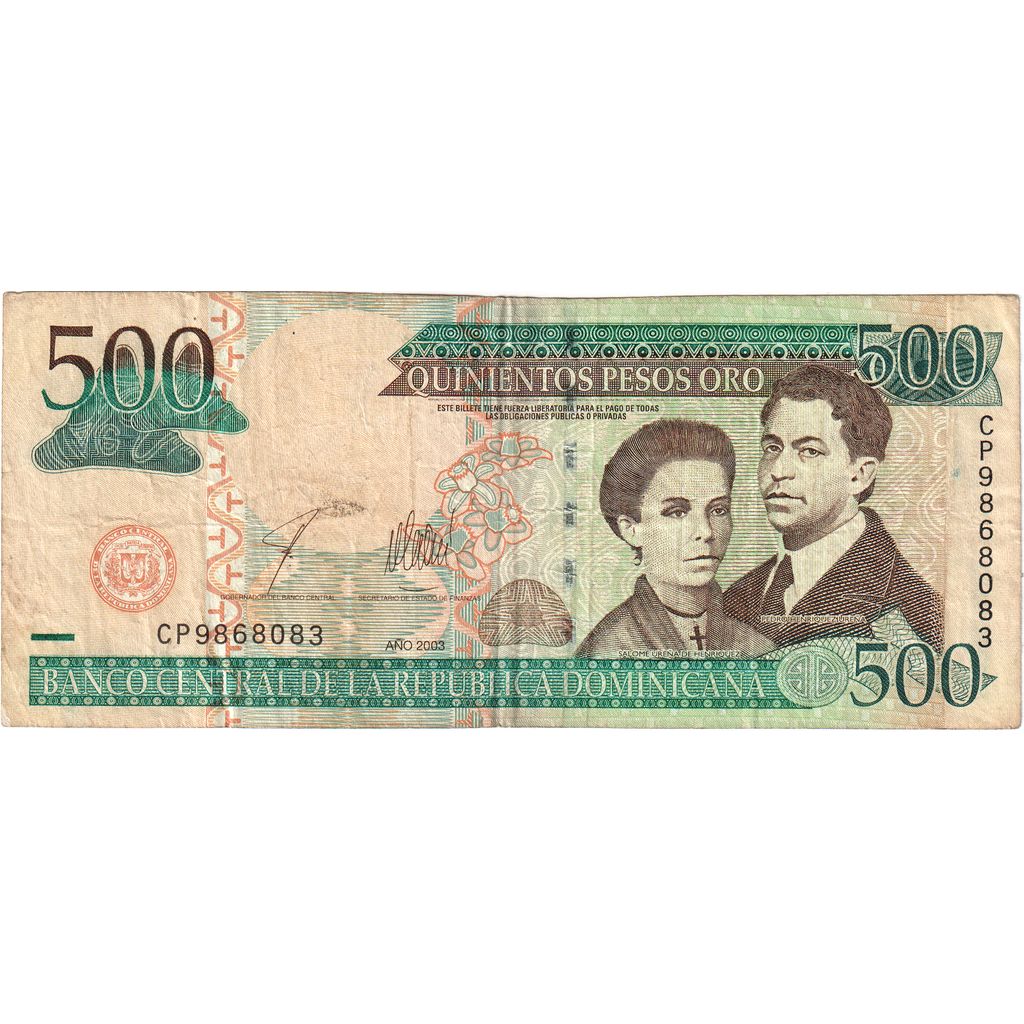 Dominikánska republika,
500 pesos oro,
VF(20-25)