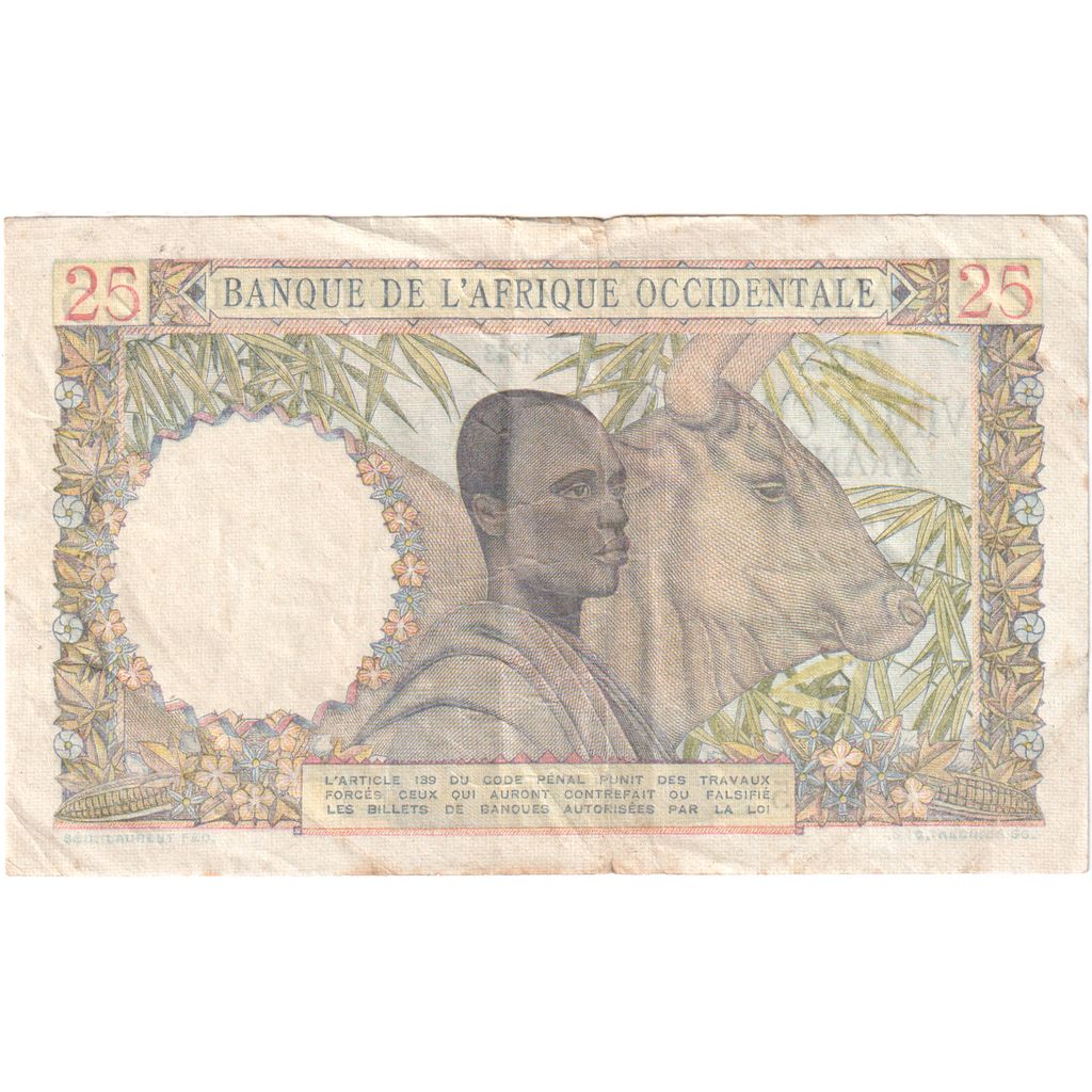 francúzska západná Afrika,
25 frankov,
1943-08-17