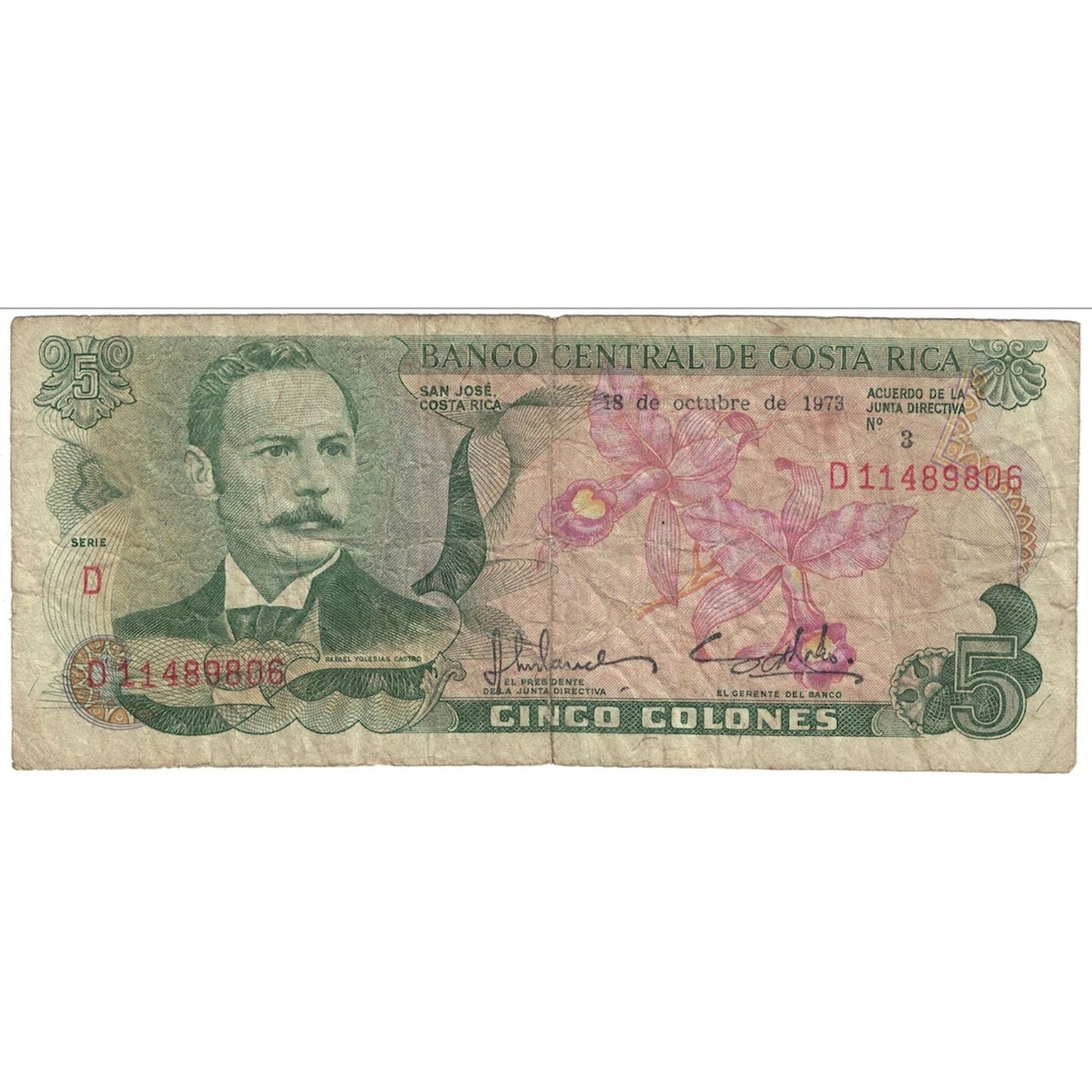bankovka,
Kostarika,
5 Colones