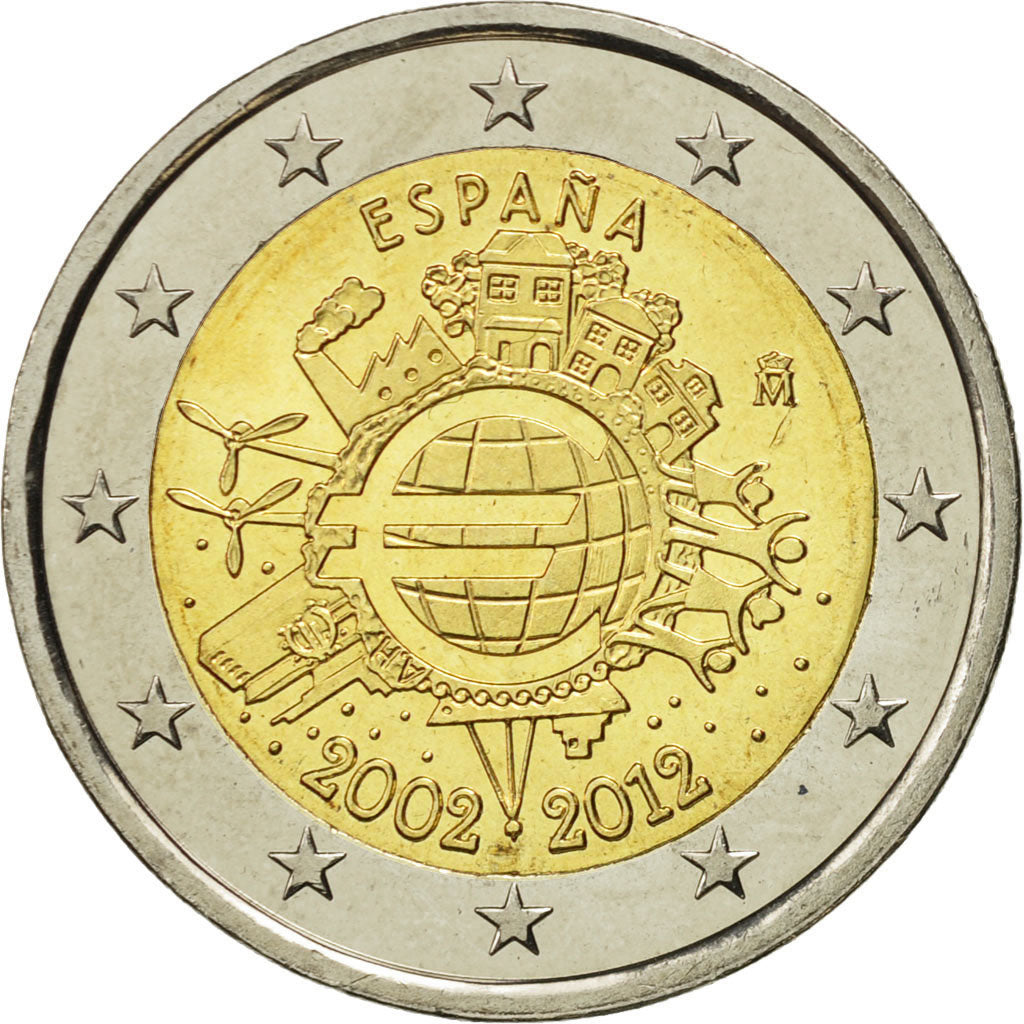 Španielsko,
2 eurá,
10 ans de l'Euro