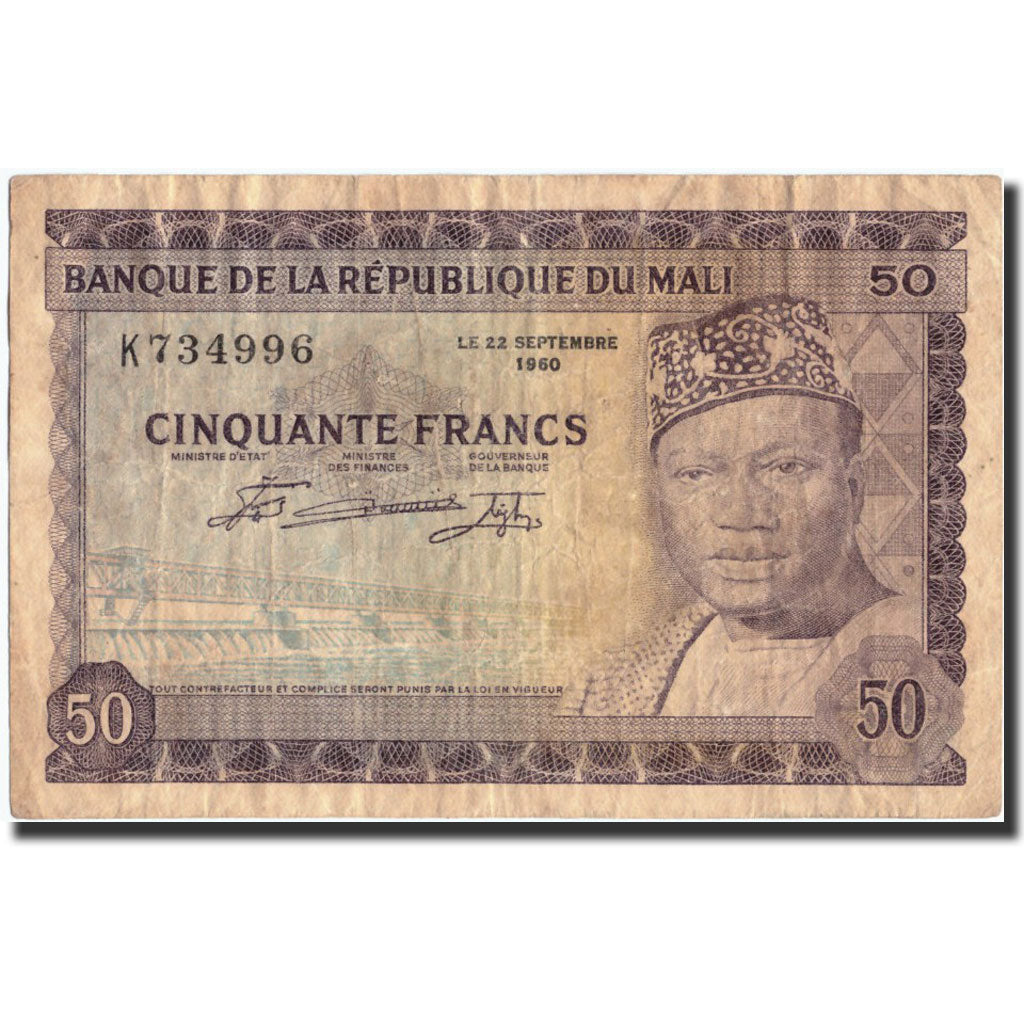 bankovka,
Mali,
50 frankov