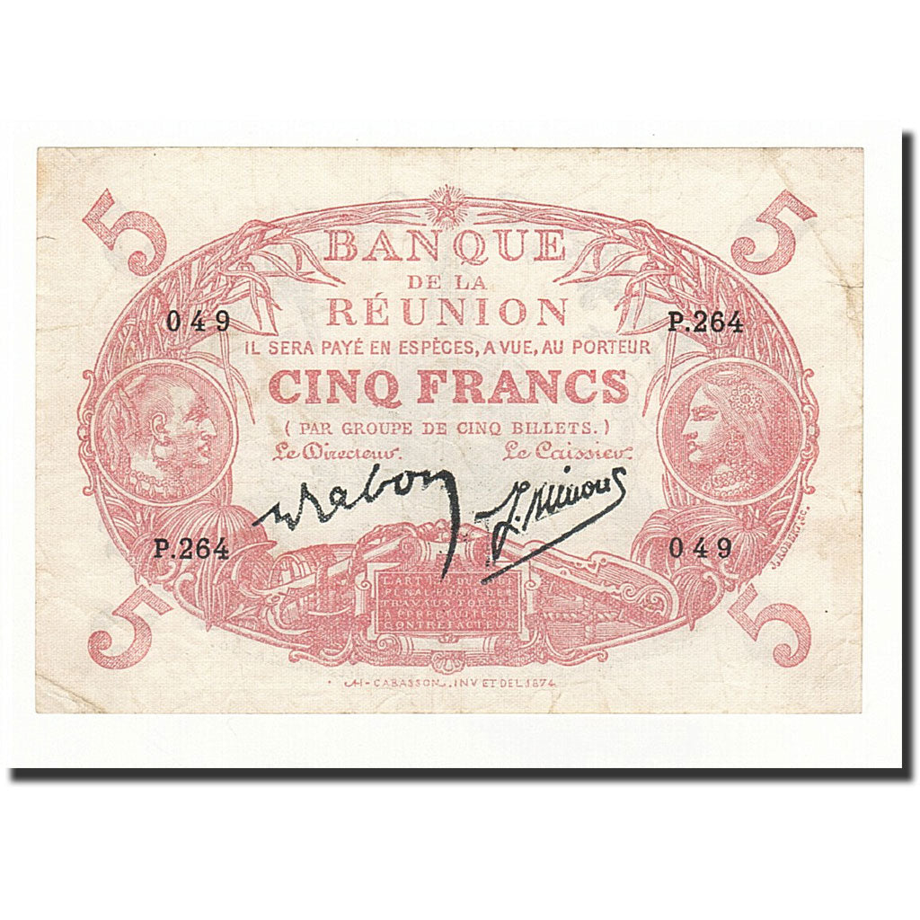bankovka,
Réunion,
5 frankov