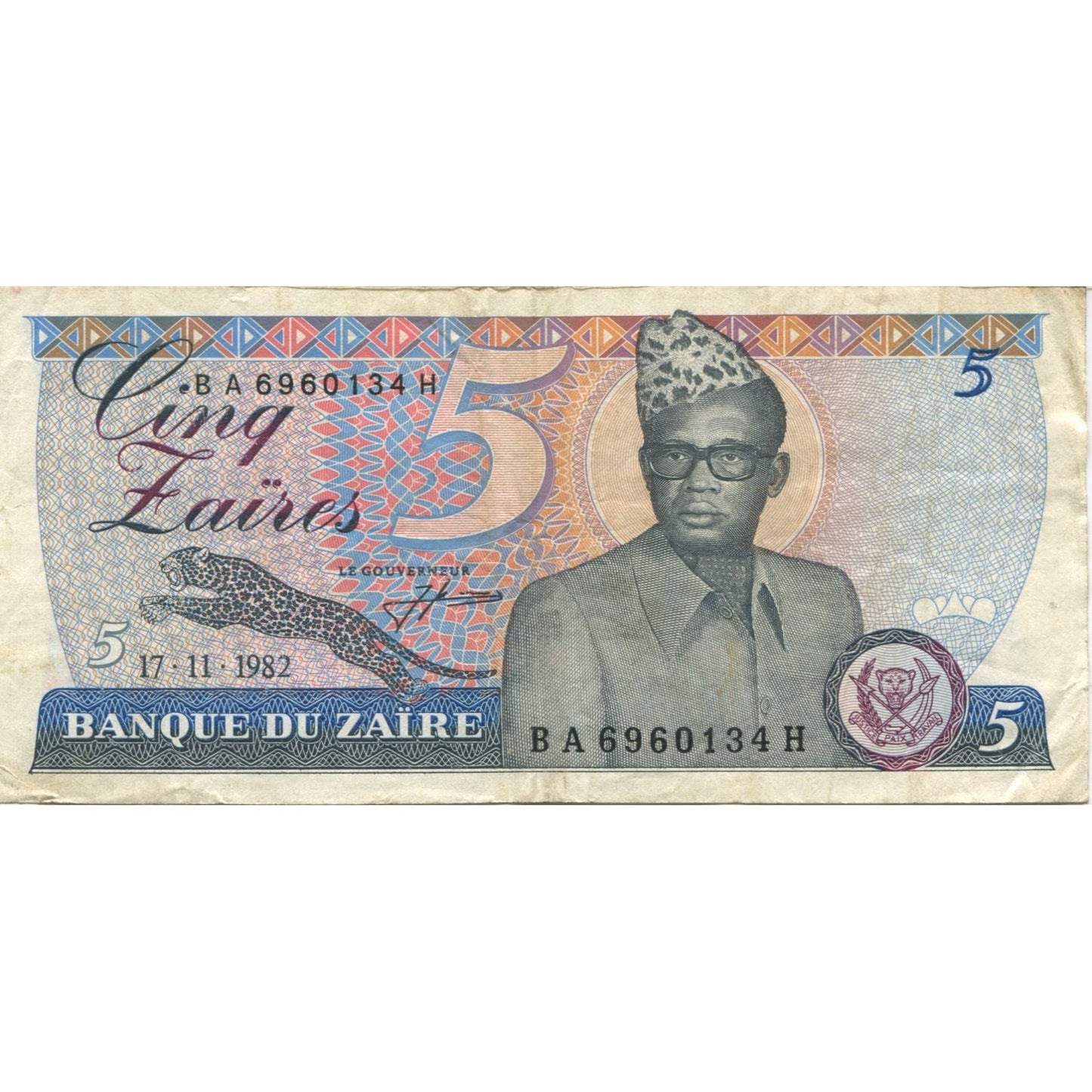 bankovka,
Zair,
5 Zaires