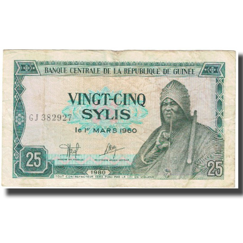 bankovka,
Guinea,
25 Sylis