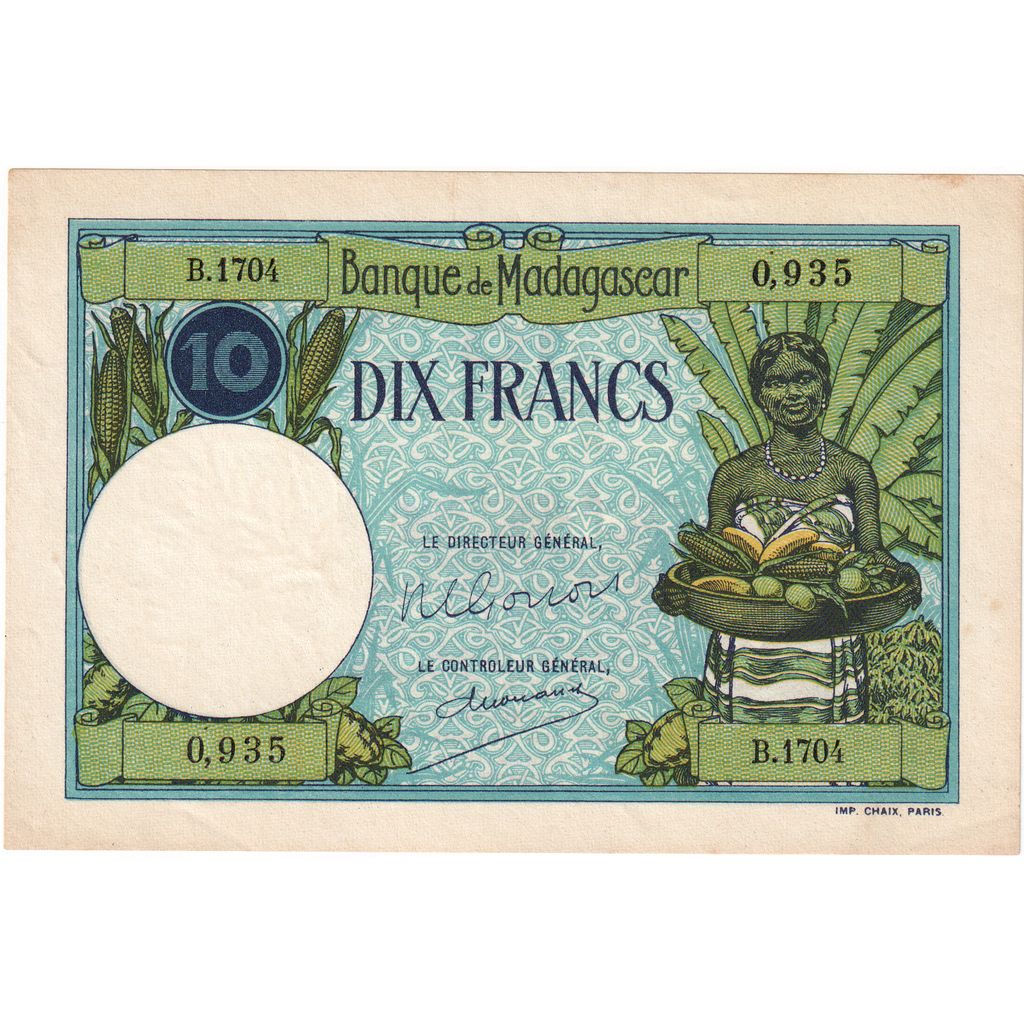 Madagaskar,
10 frankov,
Nedatované (1937-47)