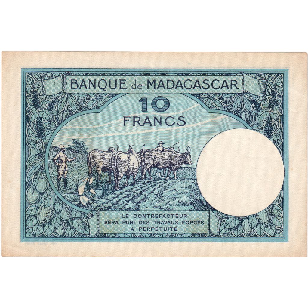 Madagaskar,
10 frankov,
Nedatované (1937-47)