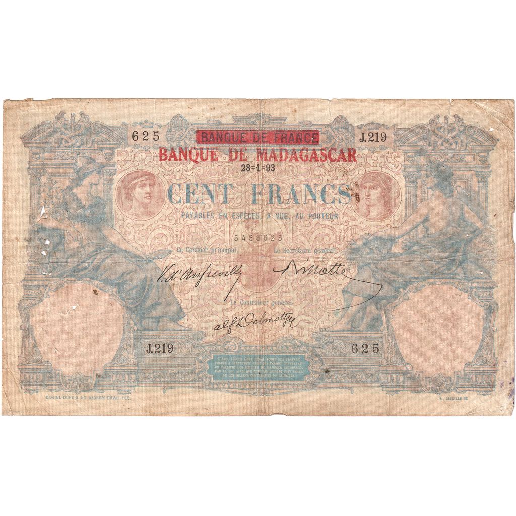 Madagaskar,
100 frankov,
1893