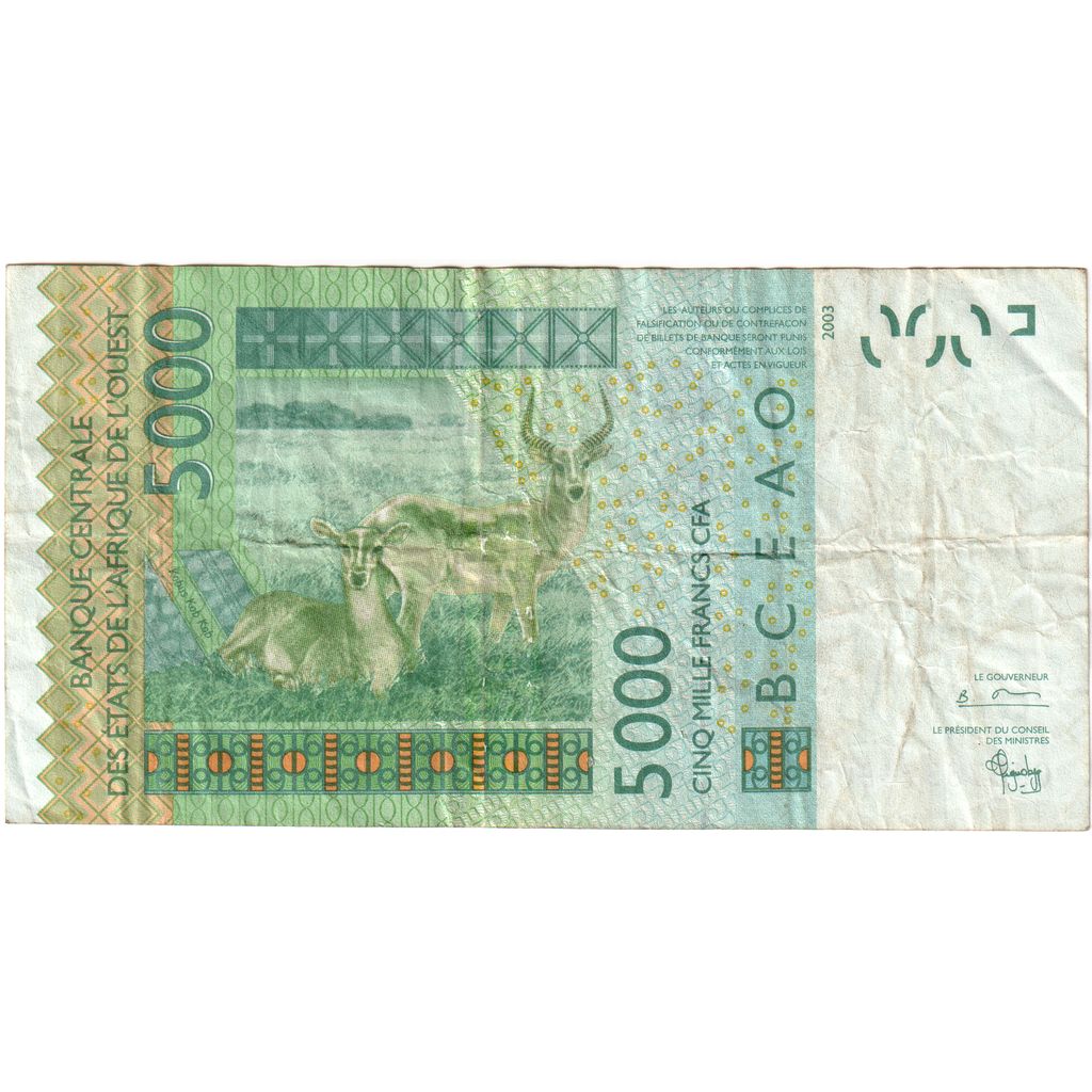 štáty západnej Afriky,
5000 frankov,
VF(20-25)