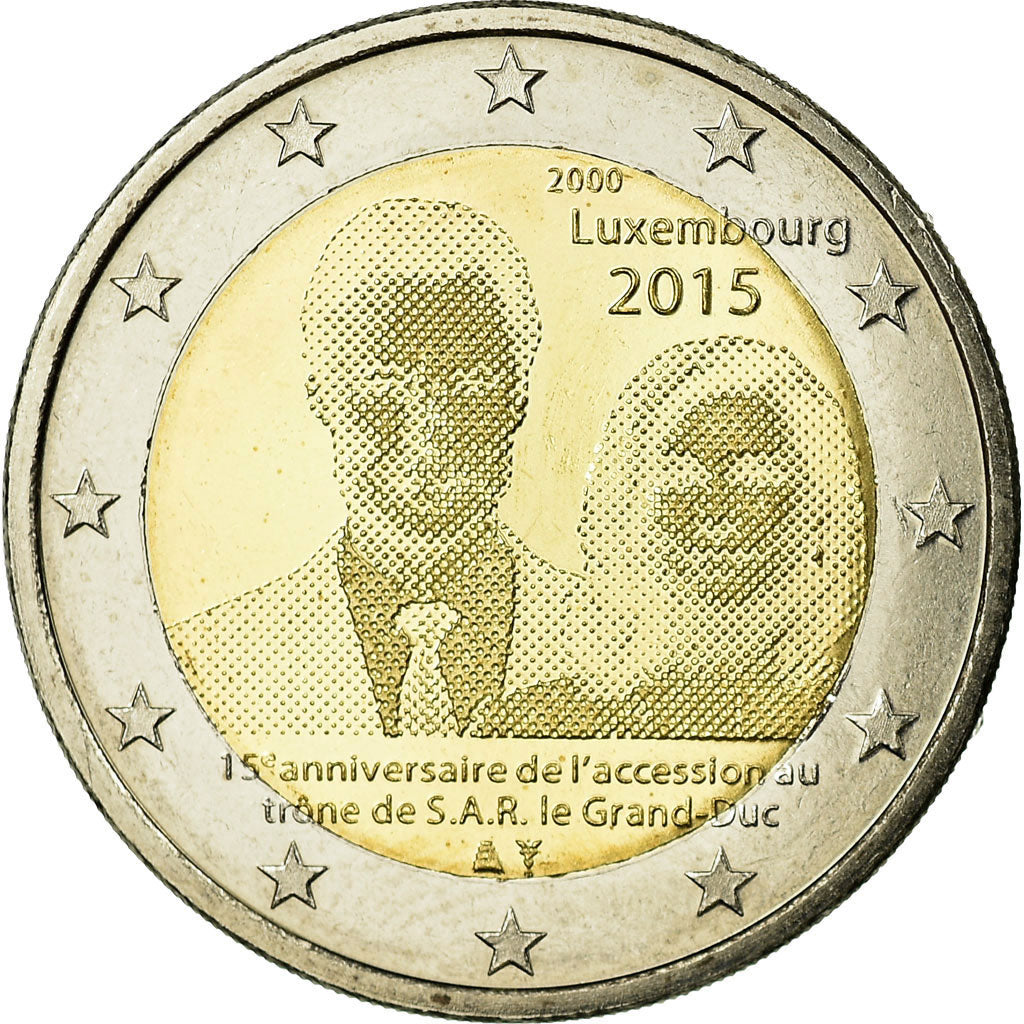 Luxembursko,
2 eurá,
15. výročie du couronnement du grand duc Henri