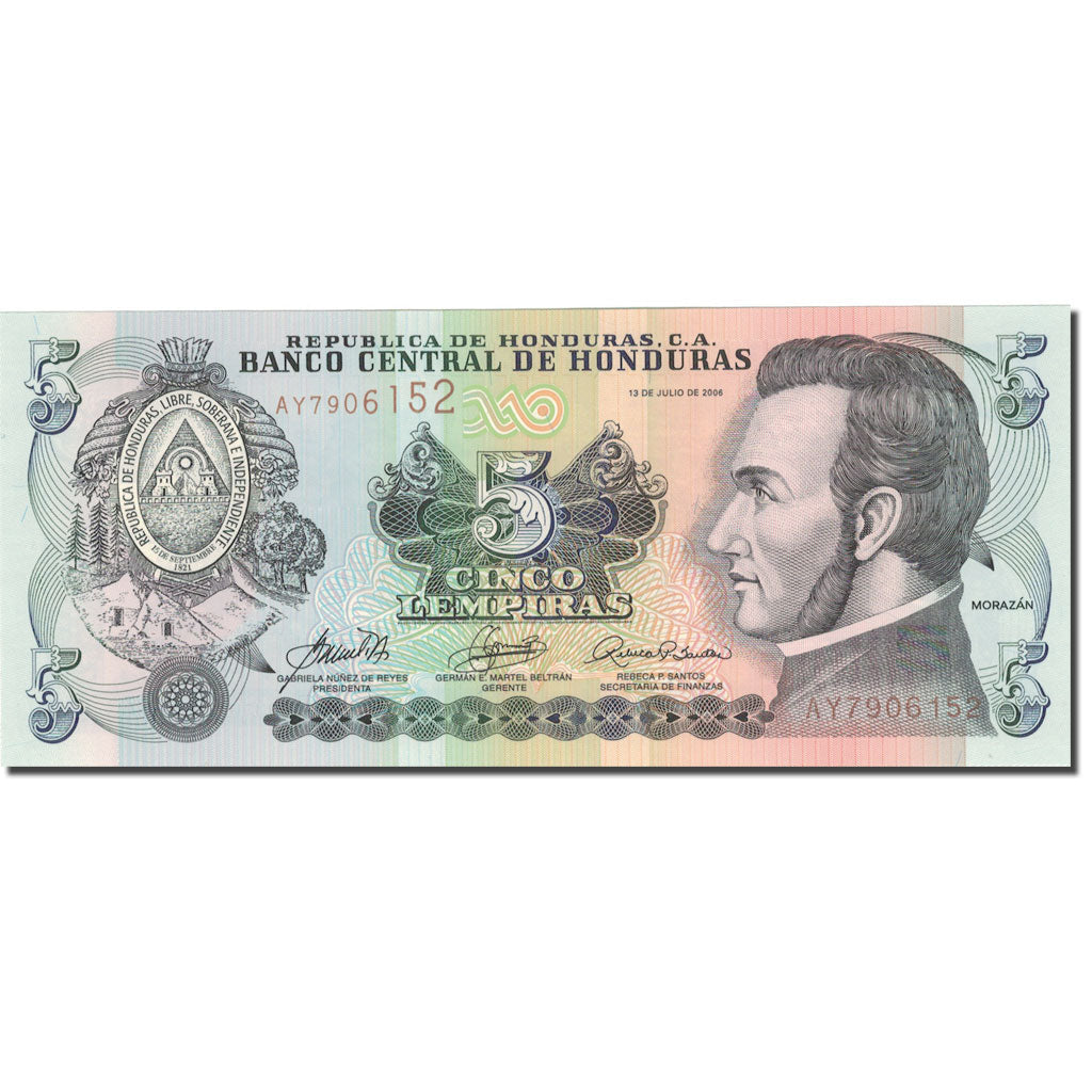 bankovka,
Honduras,
5 lempirov