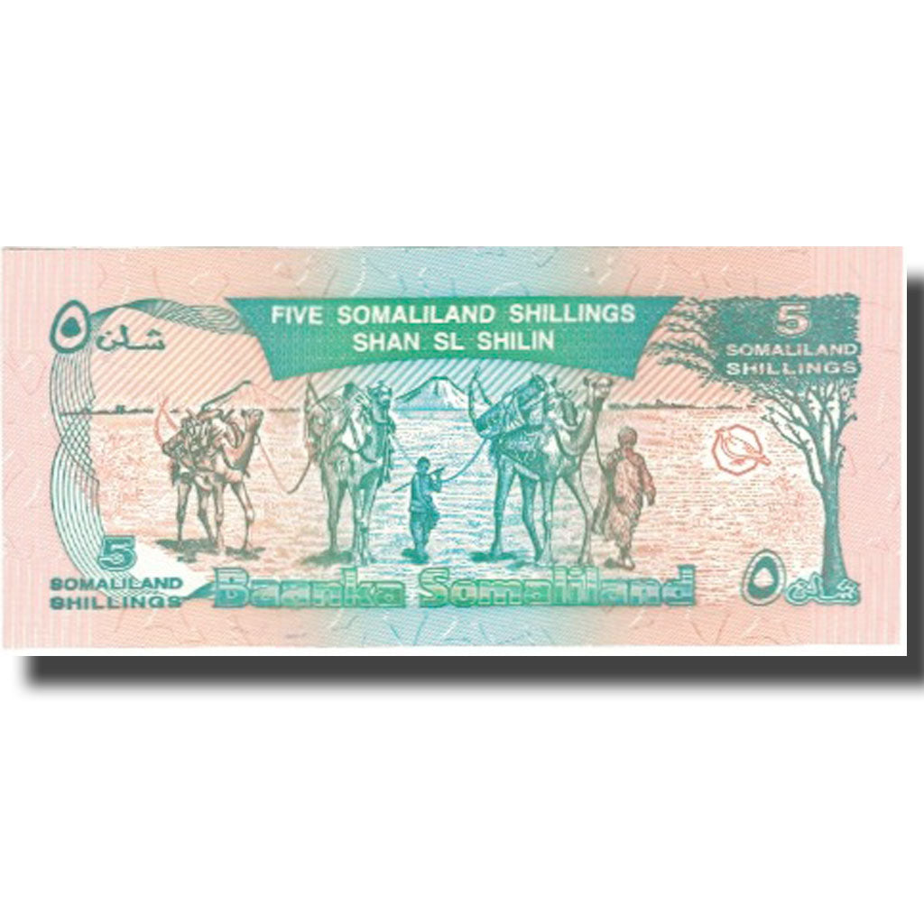 bankovka,
Somaliland,
5 šilingov = 5 šilinov