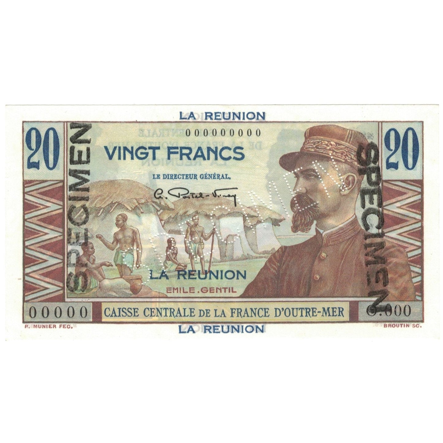 bankovka,
Réunion,
20 frankov