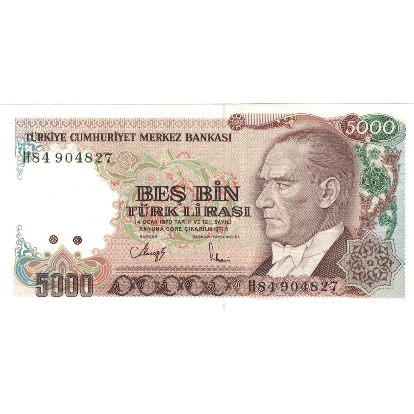 bankovka,
Turecko,
5000 lír