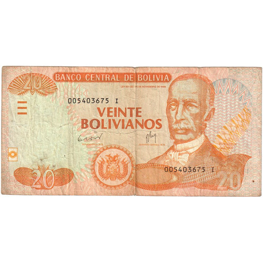 Bolívia, 
  
  20 Bolivianov, 
  
  1986