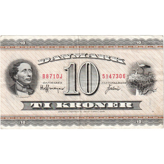 Dánsko, 
  
  10 korún, 
  
  7. 4. 1936