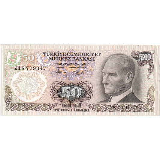 Turecko, 
  
  50 lír, 
  
  Starý dátum 1970-10-14