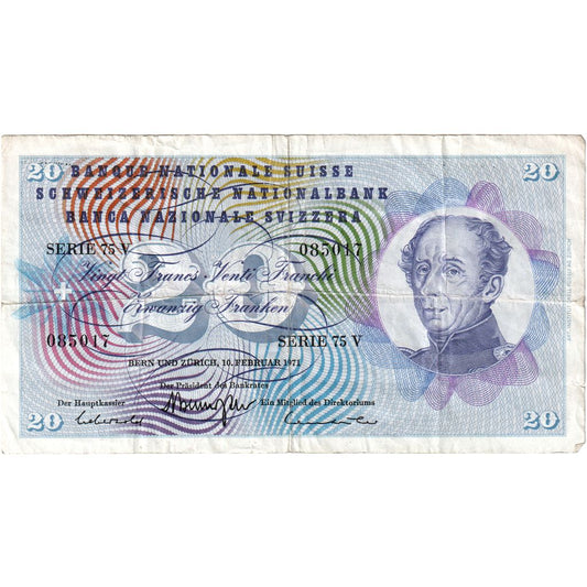 Švajčiarsko, 
  
  20 Franken, 
  
  1971-02-10