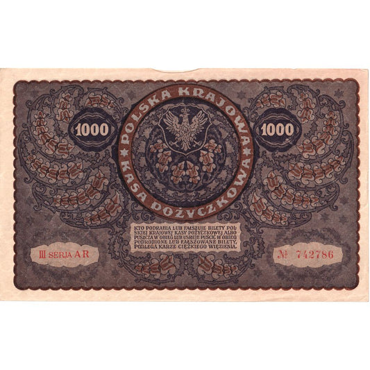 Poľsko, 
  
  1000 Marek, 
  
  1919-08-23