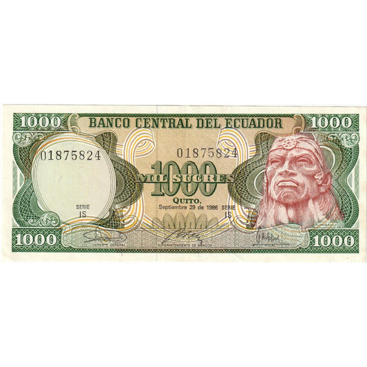 Ekvádor, 
  
  1000 Sucres, 
  
  1986-09-29
