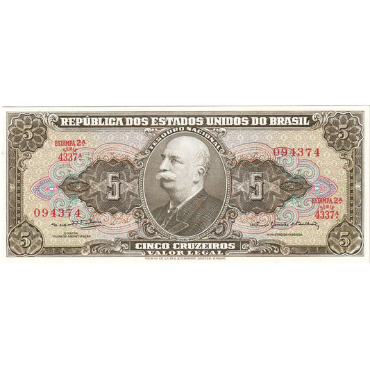 Brazília, 
  
  5 Cruzeiros, 
  
  UNC(65-70)