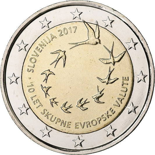 Slovinsko, 
  
  2 eurá, 
  
  10e výročie eura
