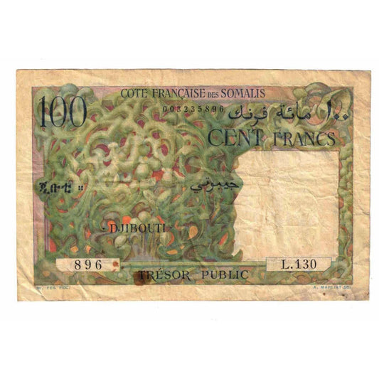 bankovka, 
  
  francúzsky Somaliland, 
  
  100 frankov