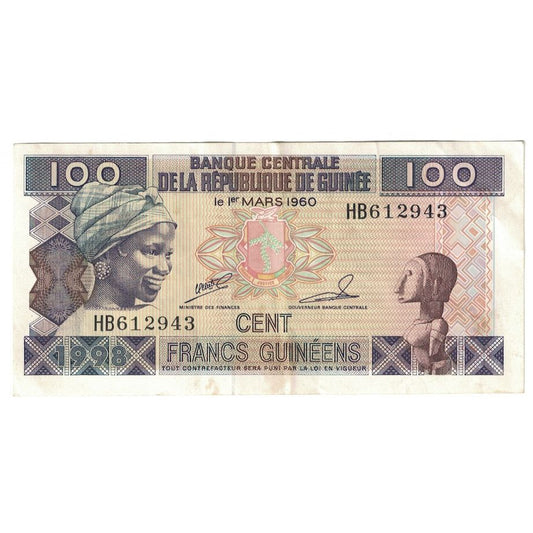 bankovka, 
  
  Guinea, 
  
  100 frankov