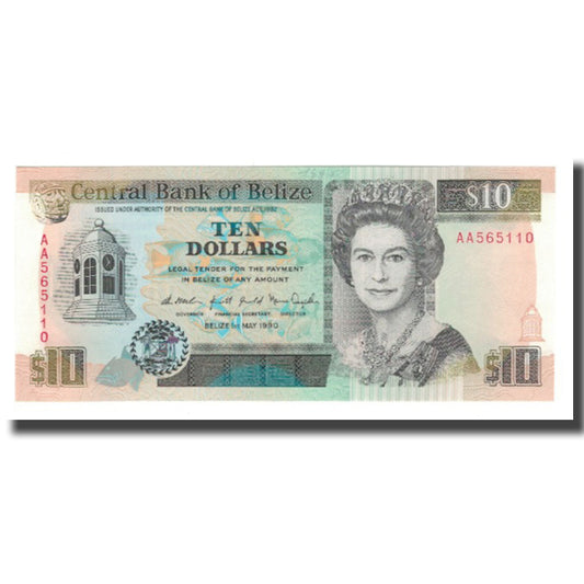 bankovka, 
  
  Belize, 
  
  10 dolárov