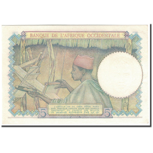 bankovka, 
  
  francúzska západná Afrika, 
  
  5 frankov