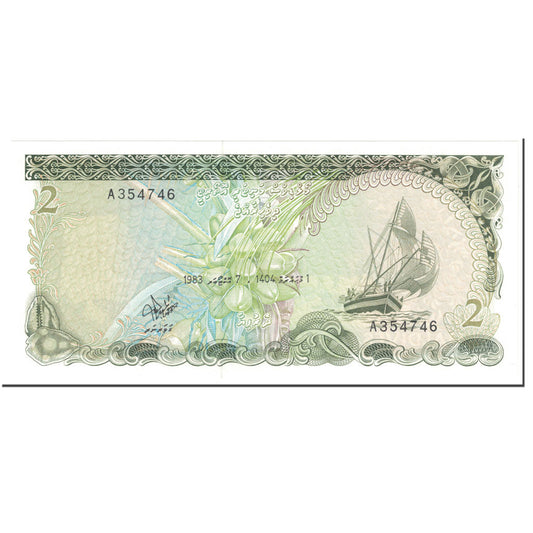 bankovka, 
  
  Maledivy, 
  
  2 Rufiyaa